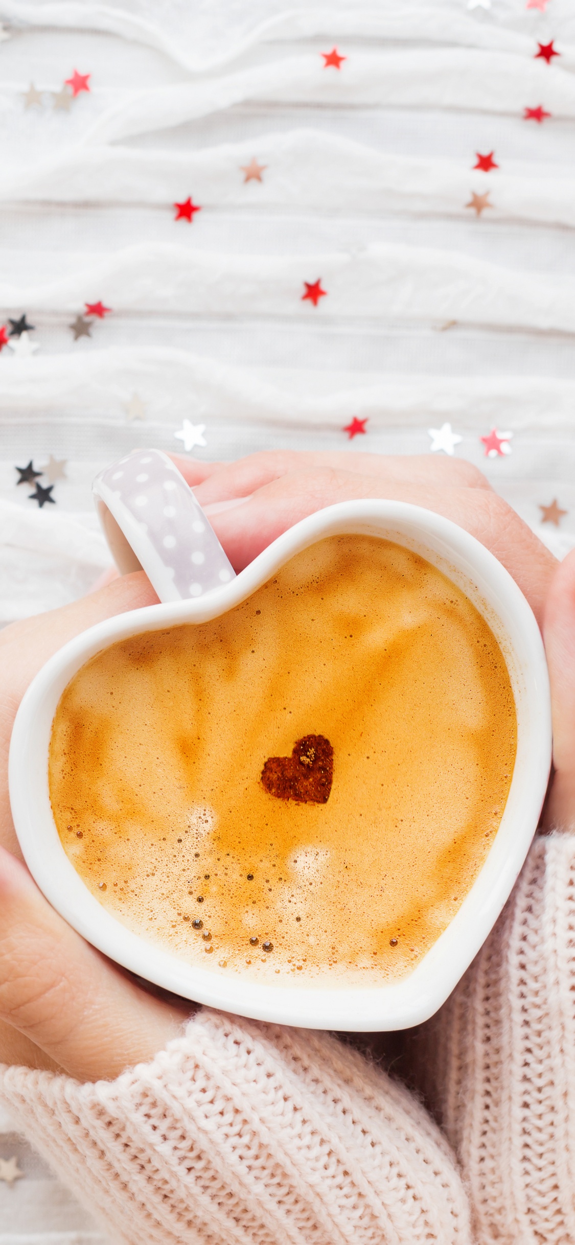 Обои кофе, кофейная чашка, пища, сердце, блюда в разрешении 1125x2436