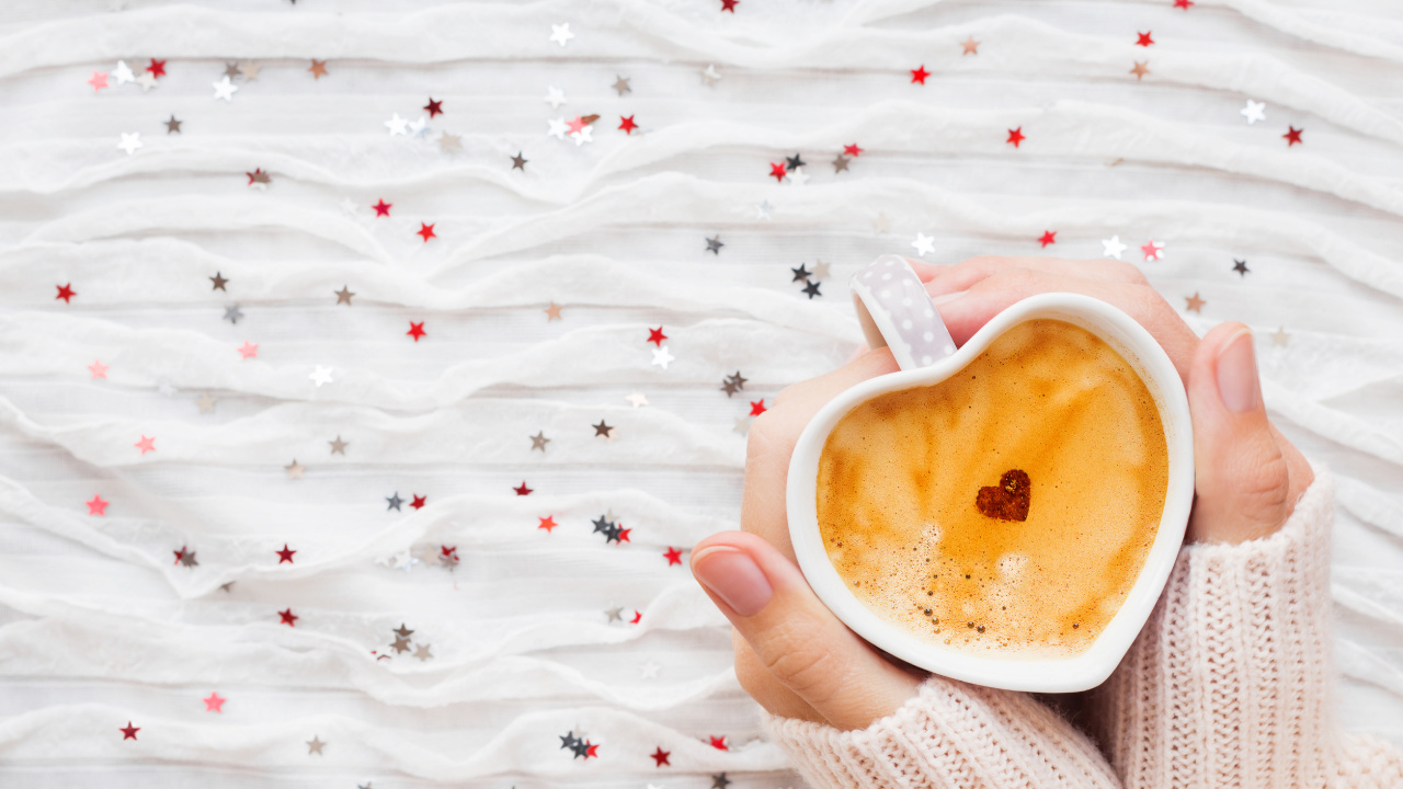 Обои кофе, кофейная чашка, пища, сердце, блюда в разрешении 1280x720