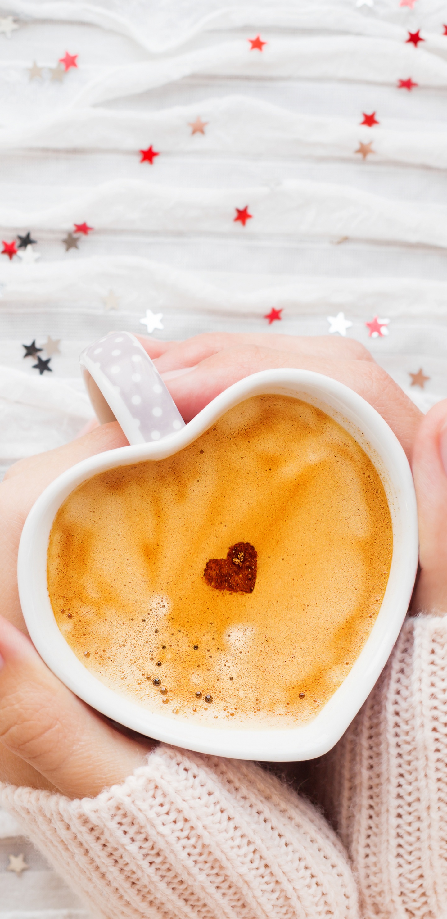 Обои кофе, кофейная чашка, пища, сердце, блюда в разрешении 1440x2960