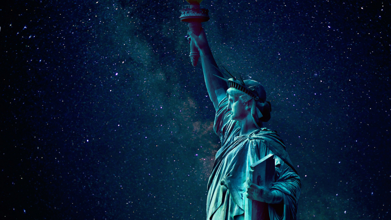 Обои статуя свободы, статуя, космос, ночь, звезда в разрешении 1366x768