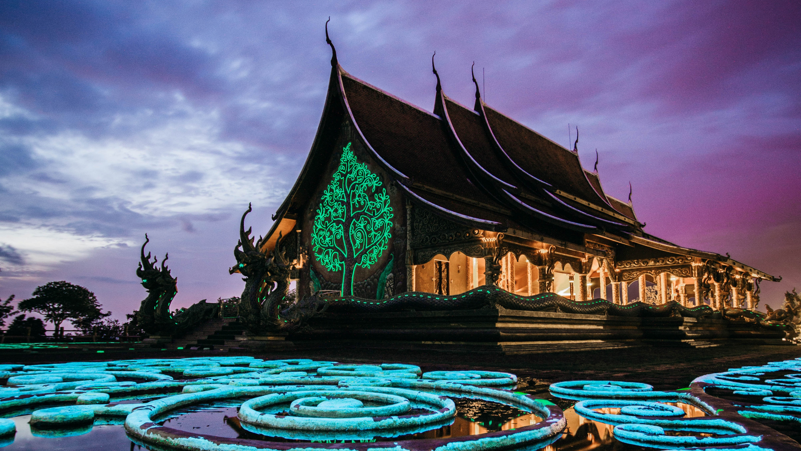 Обои ночь, иллюстрация, отражение, мир, вода в разрешении 2560x1440