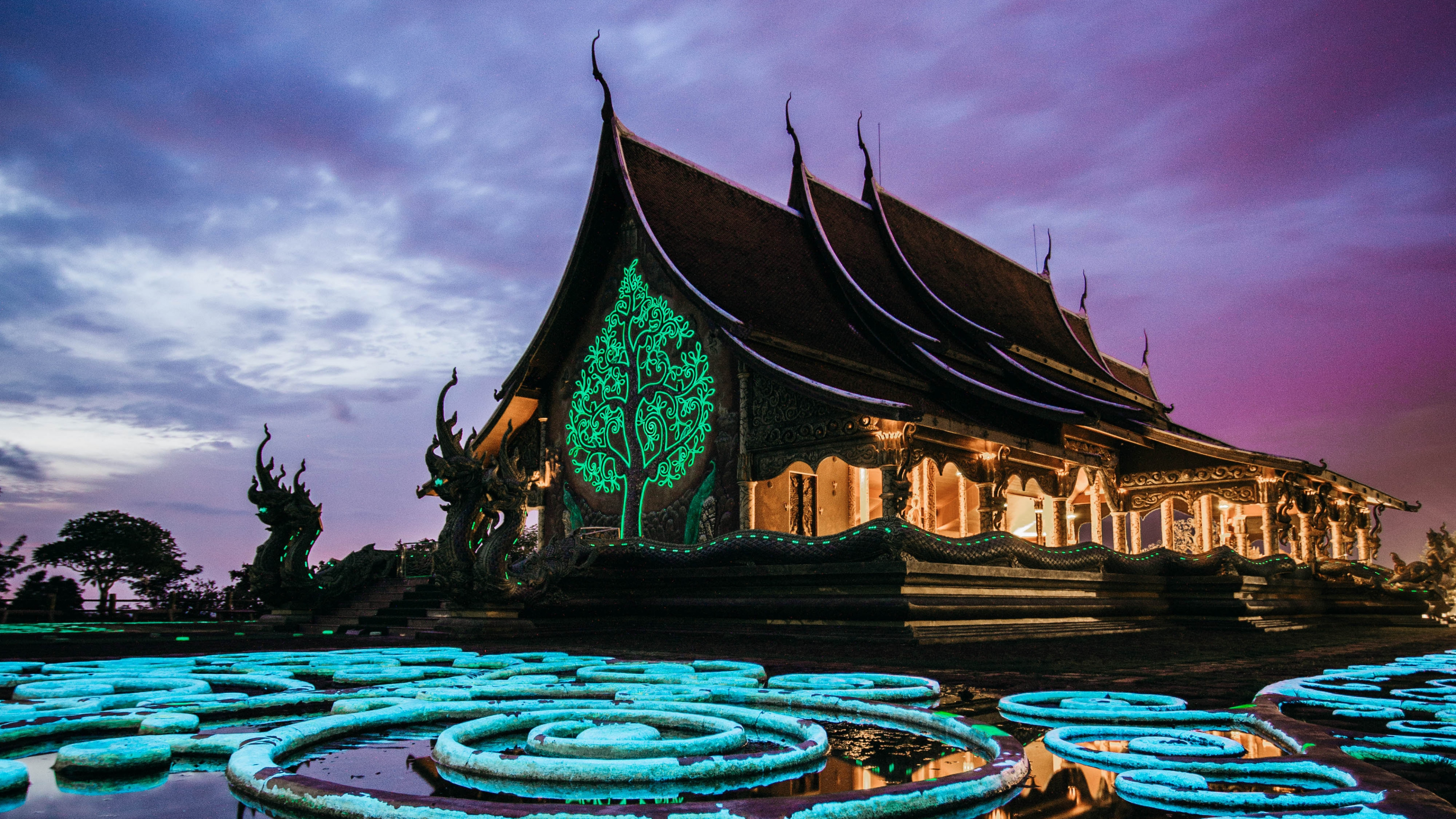 Обои ночь, иллюстрация, отражение, мир, вода в разрешении 3840x2160