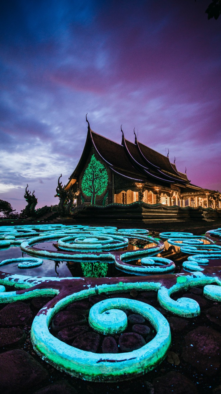 Обои ночь, иллюстрация, отражение, мир, вода в разрешении 750x1334