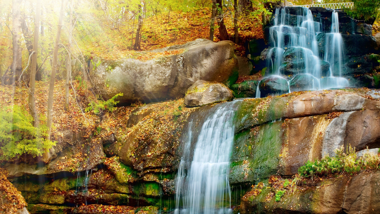 Обои водопад, водоем, природа, вода, водоток в разрешении 1280x720