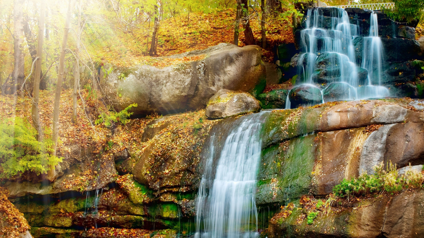 Обои водопад, водоем, природа, вода, водоток в разрешении 1366x768