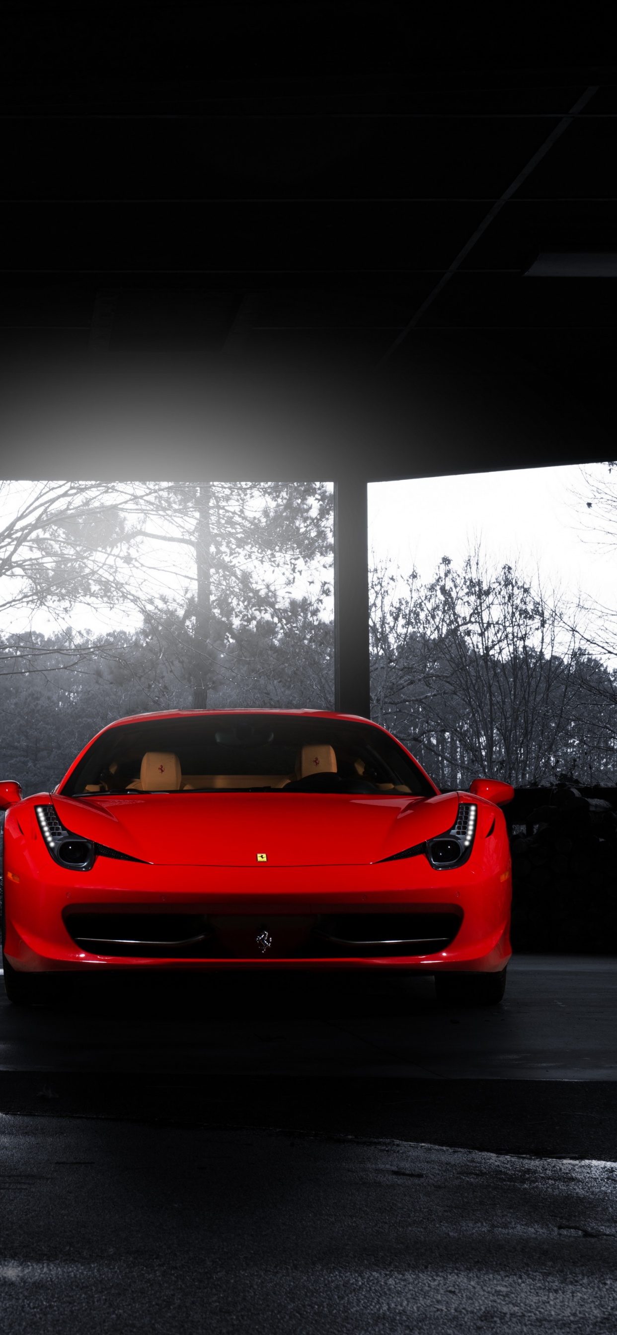 Обои Ferrari, Феррари 458, легковые автомобили, автомобильное освещение, капюшон в разрешении 1242x2688