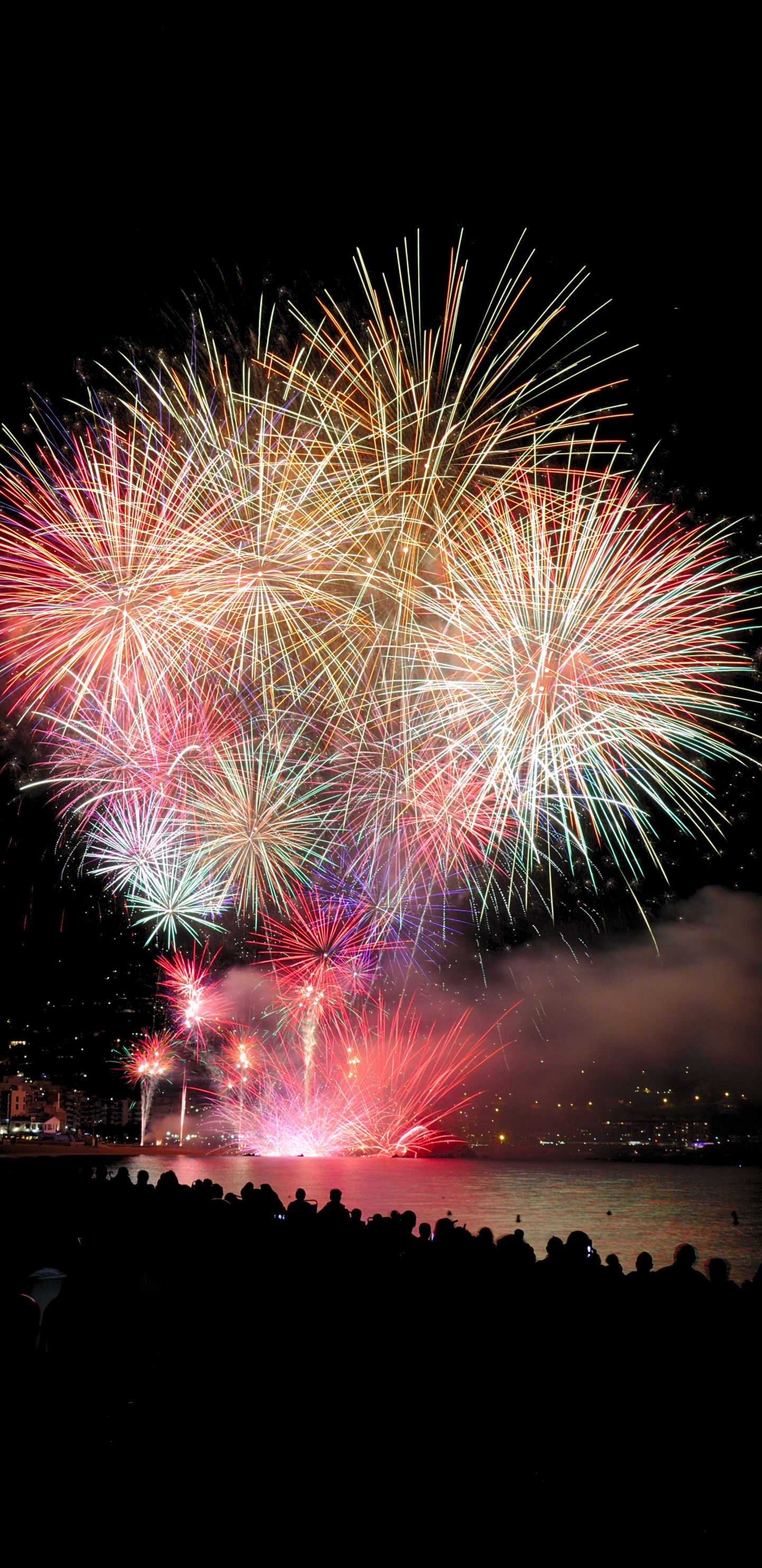 Обои салют, вечеринка, природа, день нового года, ночь в разрешении 1440x2960