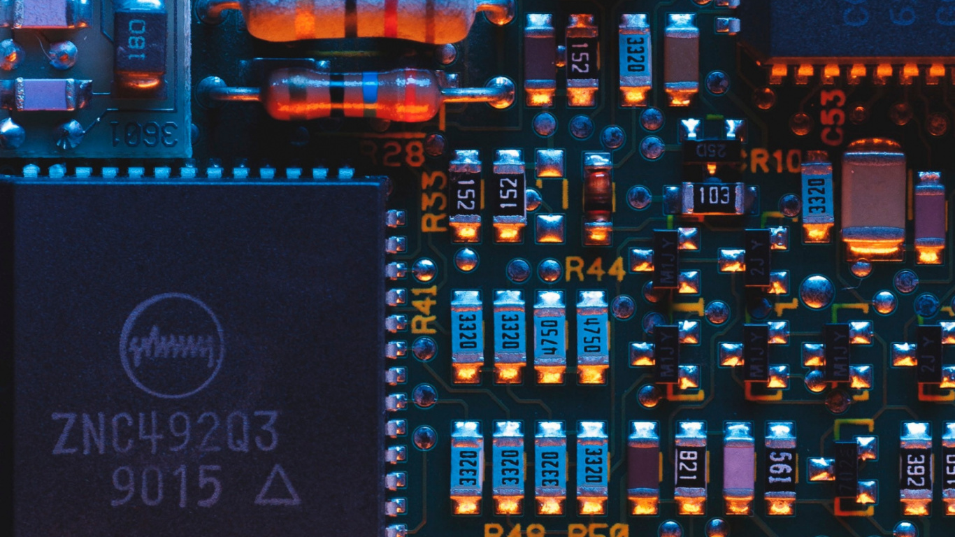 Обои электроника, печатная плата, электронная схема, Эпл, аппаратные программы в разрешении 1366x768