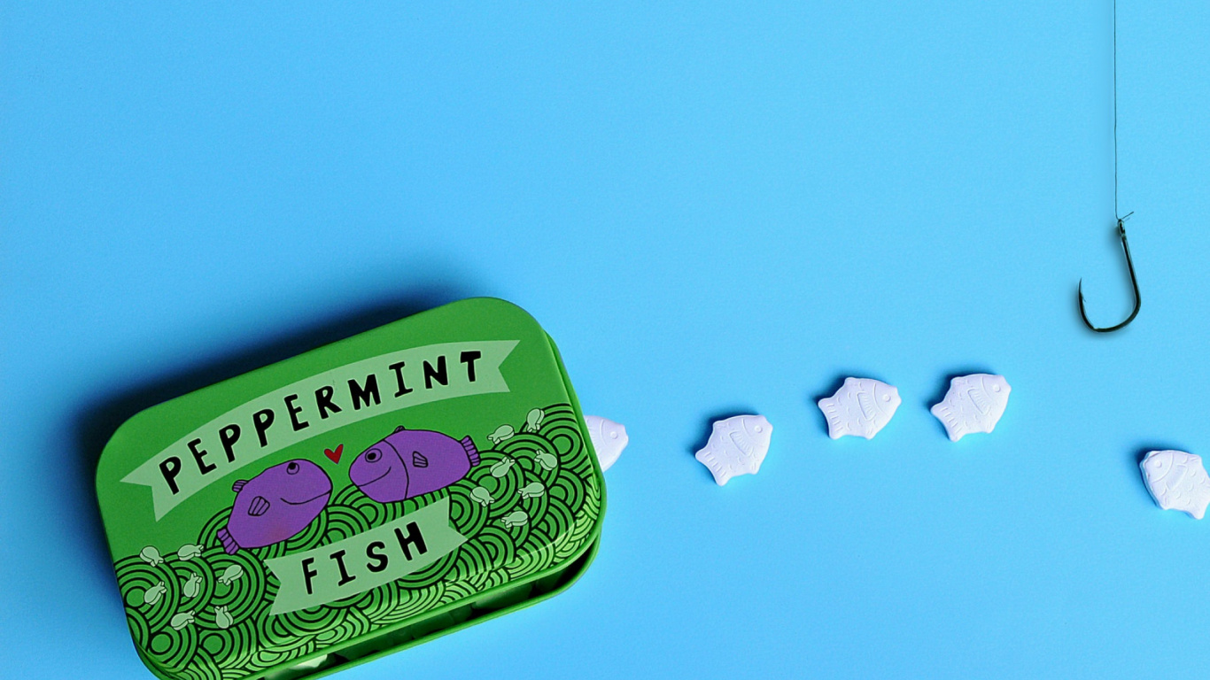 Обои зеленый, небо, дизайн, рыбки, шрифт в разрешении 1366x768