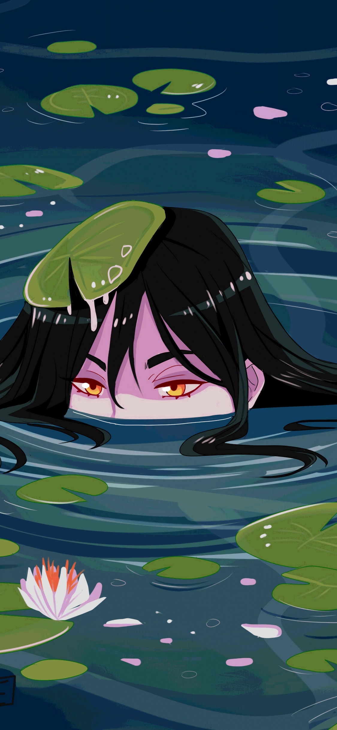 Обои водное растение, священный Лотос, лотоса семьи, вода, арт в разрешении 1125x2436