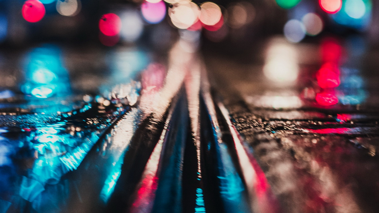 Обои свет, арт, вода, красочность, автомобильное освещение в разрешении 1280x720