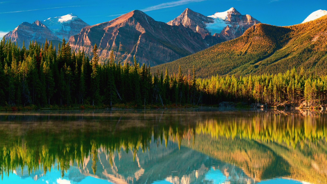 Обои Герберт Озеро, моренное озеро, отражение, природа, гора в разрешении 1366x768