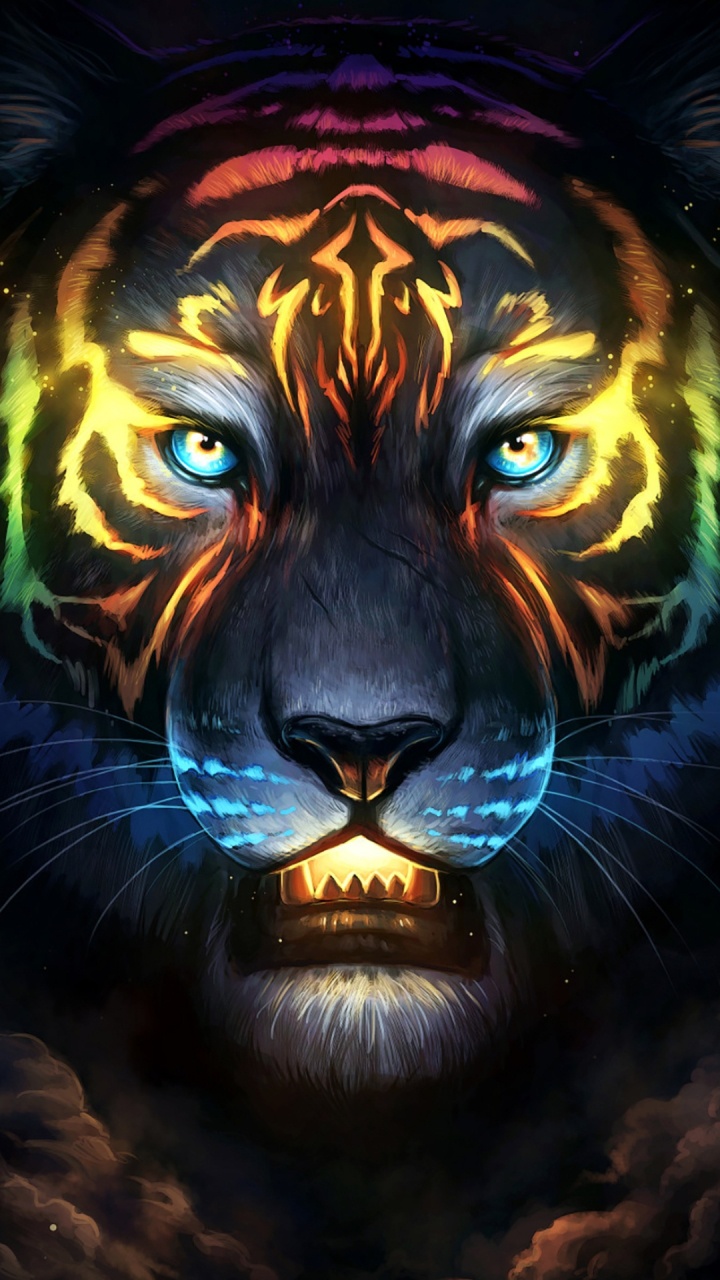 Обои тигр, Лев, кошачьих, живопись, арт в разрешении 720x1280