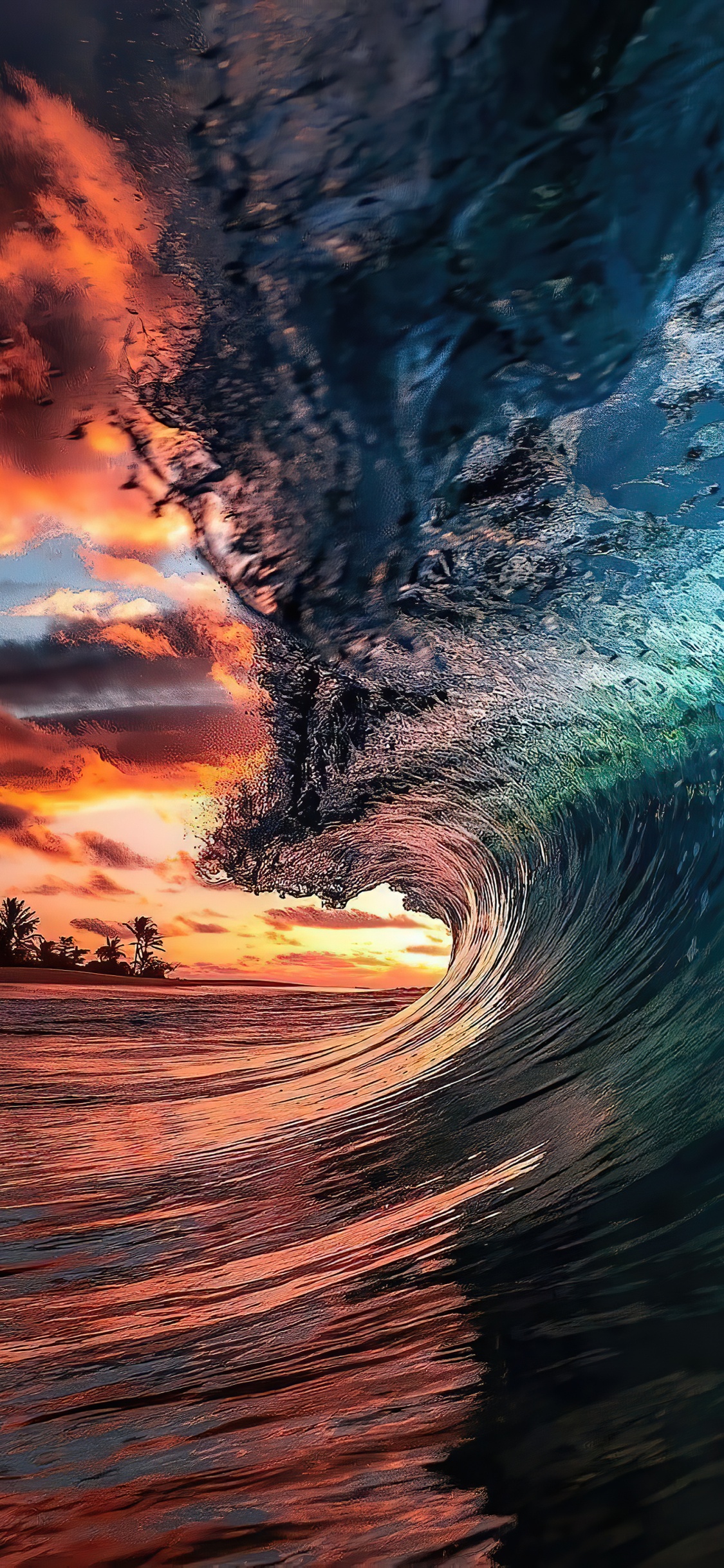 Обои облако, атмосфера, вода, послесвечение, природный ландшафт в разрешении 1125x2436