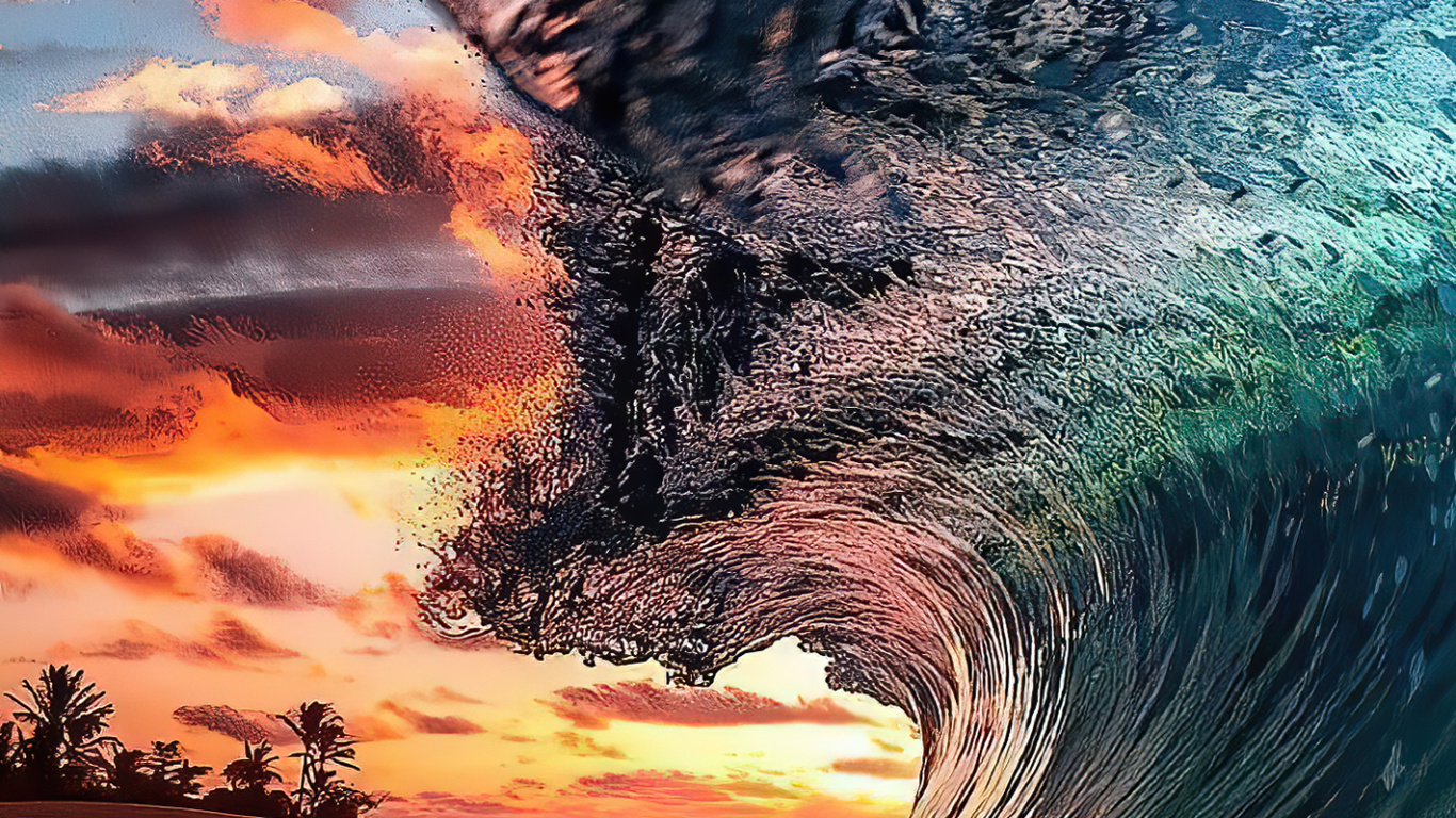 Обои облако, атмосфера, вода, послесвечение, природный ландшафт в разрешении 1366x768