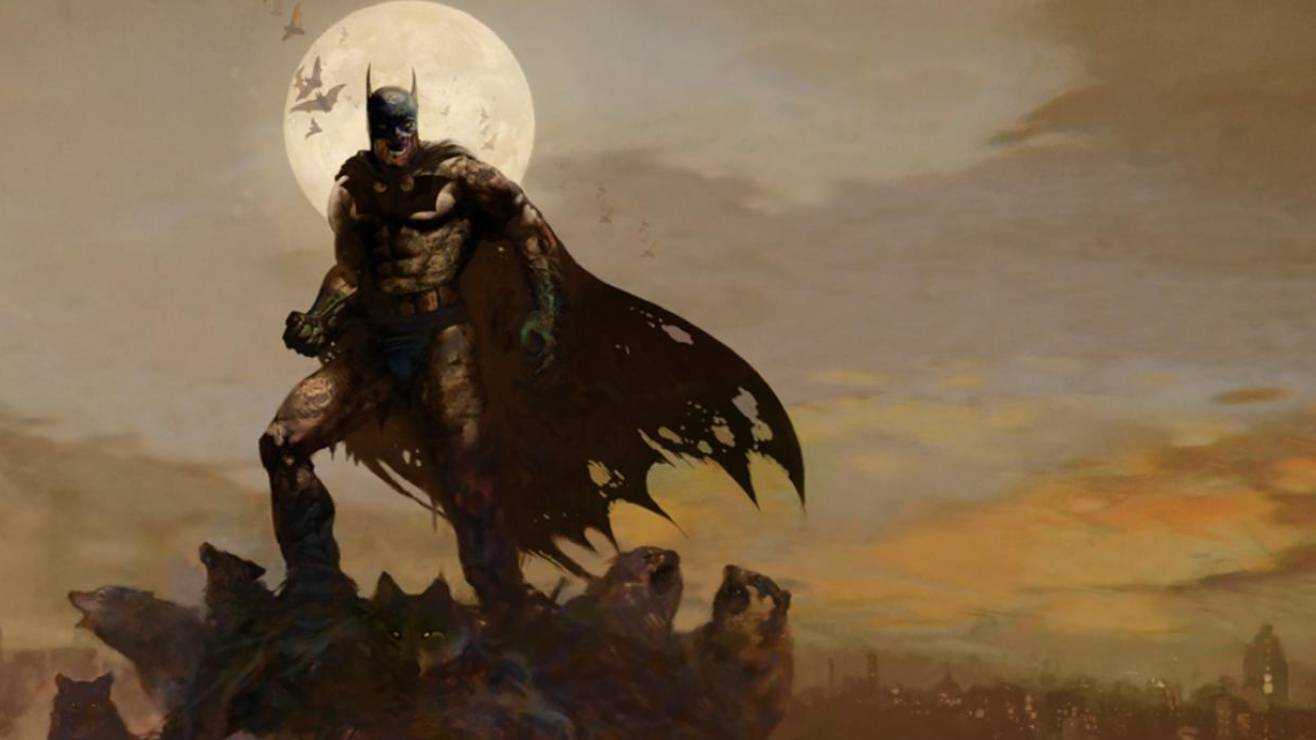 Обои Бэтмен, Джокер, комиксы dc, арт, живопись в разрешении 2560x1440