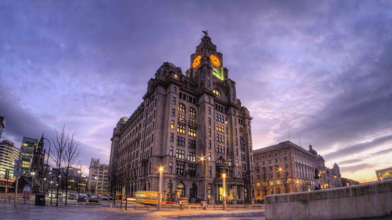 Обои ориентир, город, здание, городок, вечер в разрешении 1366x768