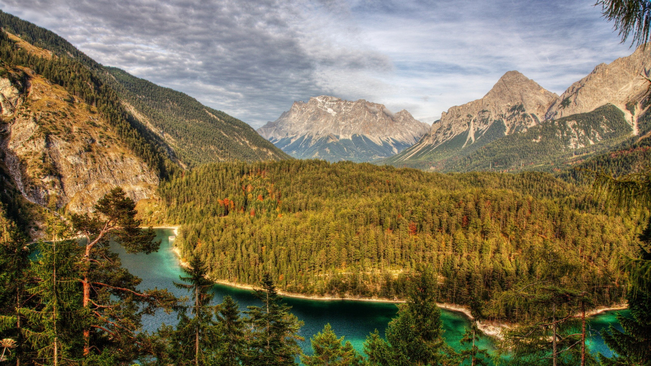 Обои Цугшпитце, гора, природа, дикая местность, каровое озеро в разрешении 1280x720