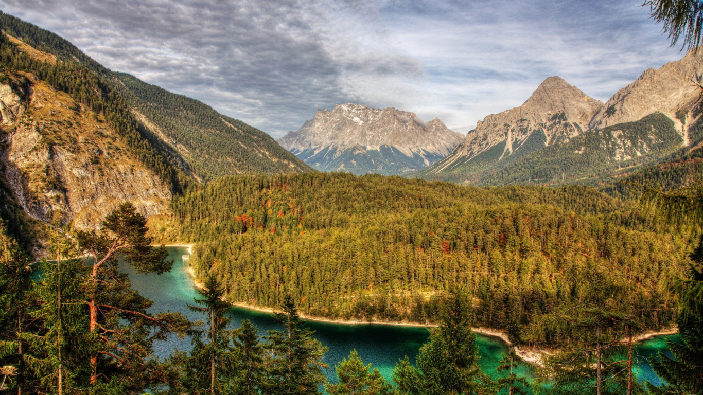Обои Цугшпитце, гора, природа, дикая местность, каровое озеро в разрешении 1366x768