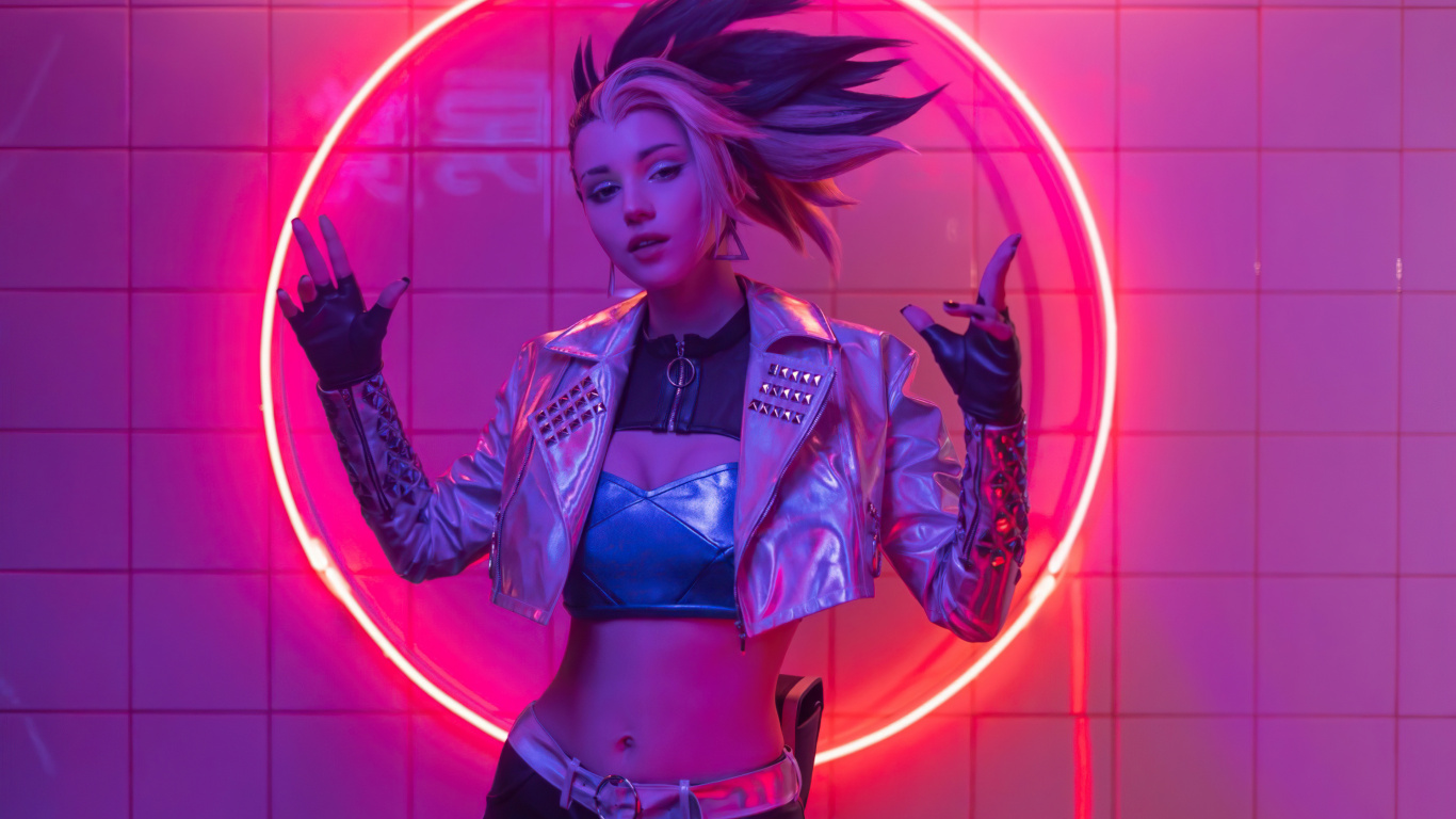 Обои кда косплей, Лига легенд, К ДА, косплей, Эвелинн в разрешении 1366x768