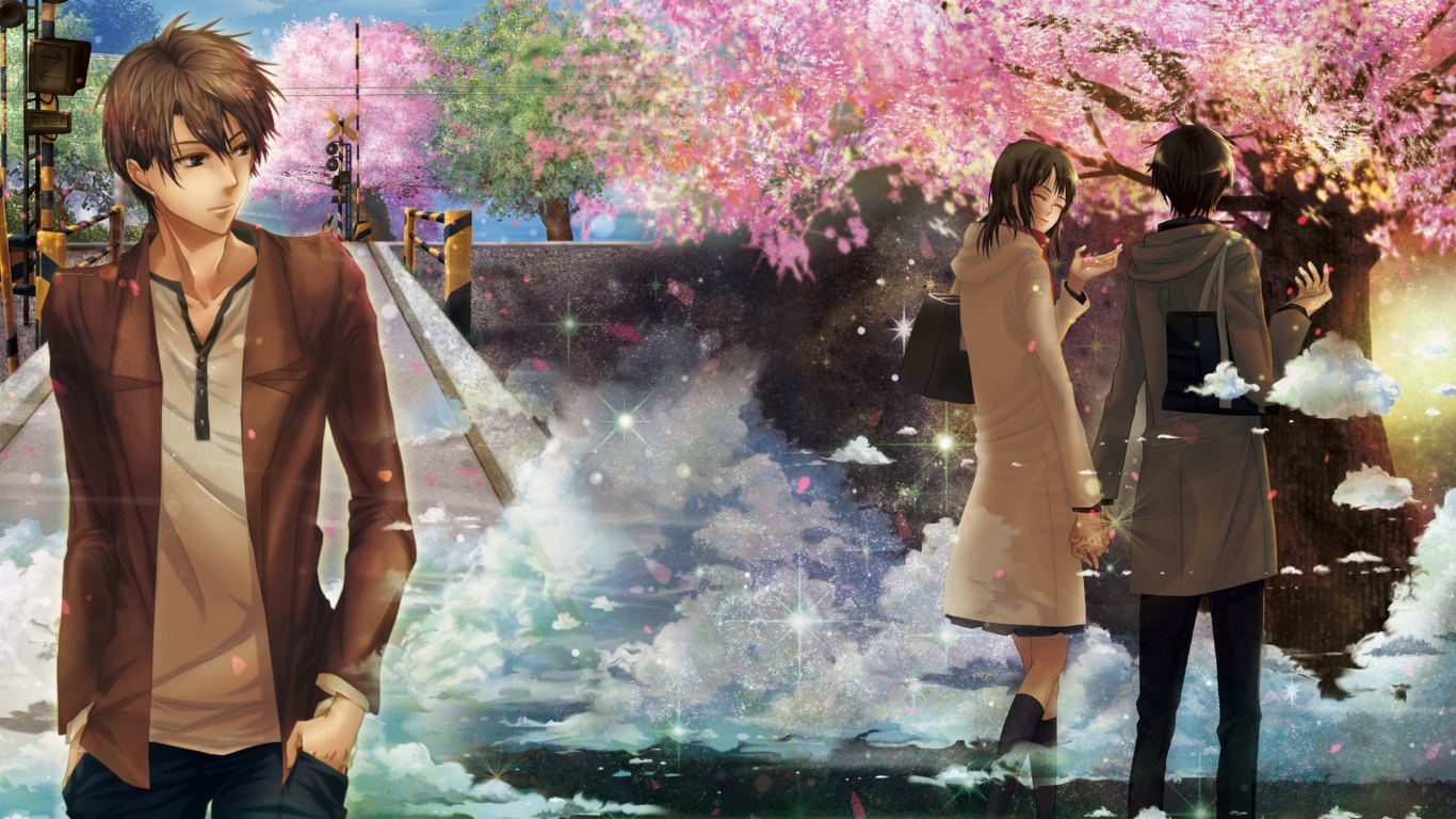 Обои аниме, весна, дерево, забава, зима в разрешении 1366x768