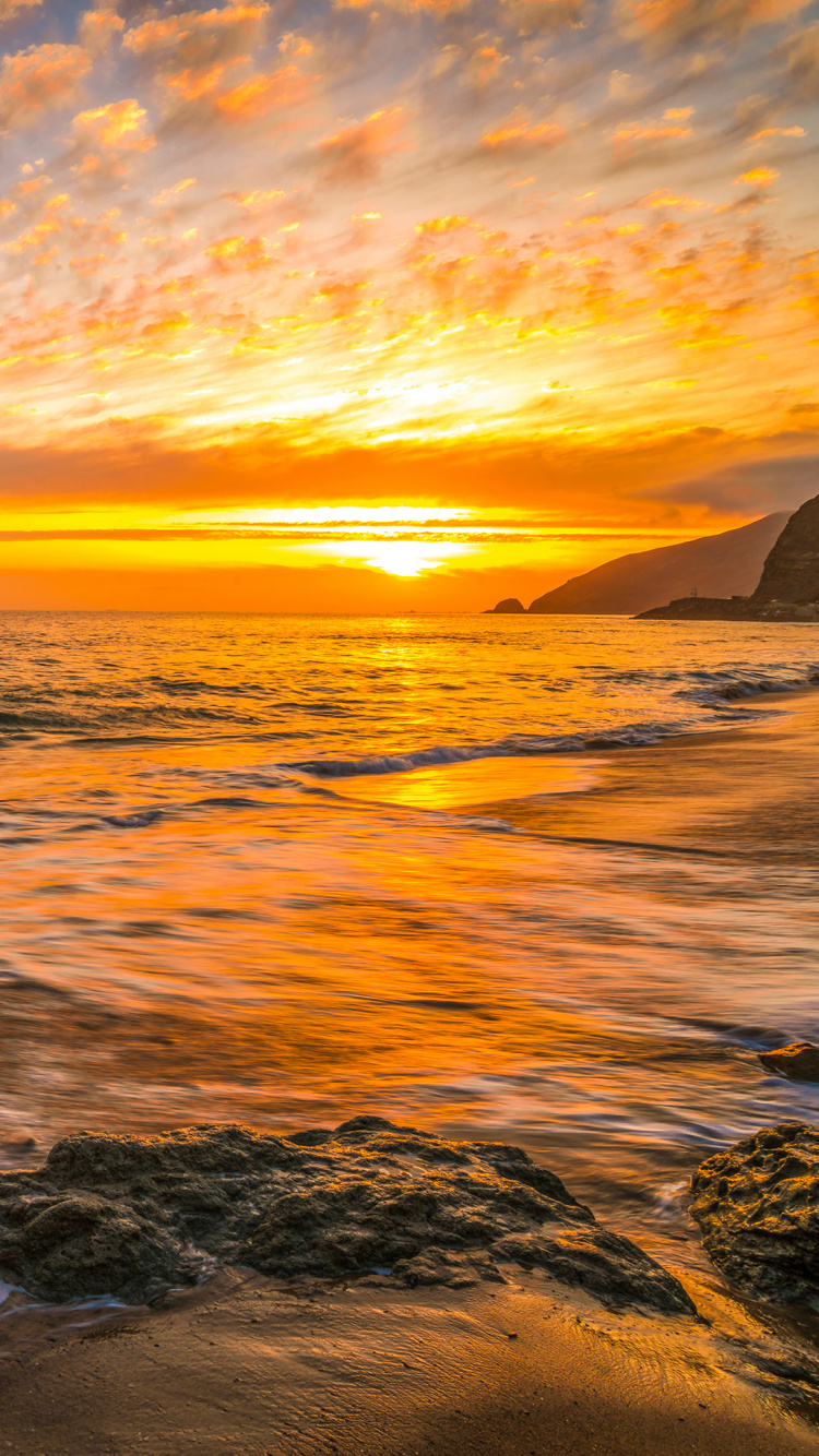 Обои горизонт, закат, море, вода, облако в разрешении 750x1334