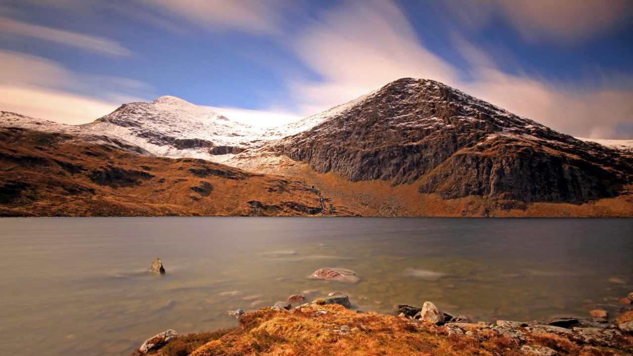 Обои гора, нагорье, природа, озеро, дикая местность в разрешении 1280x720