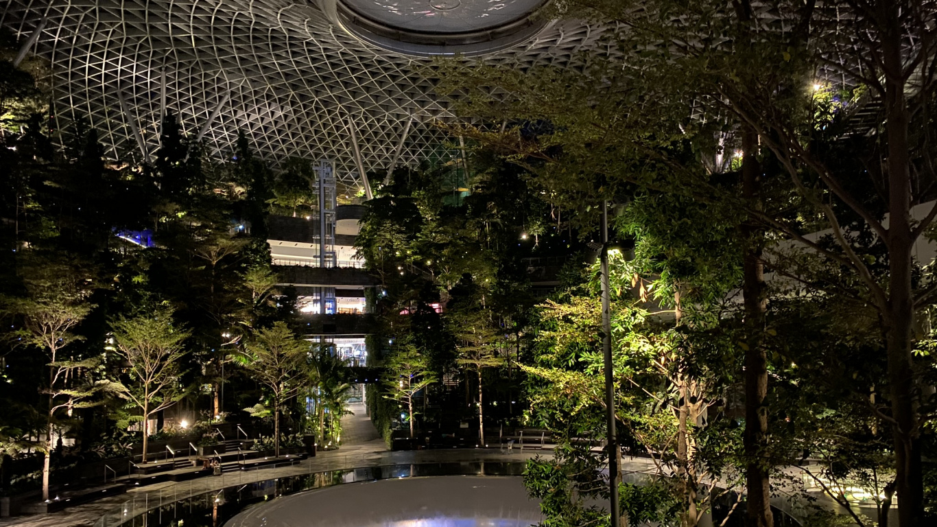 Обои Сингапур, отражение, вода, ландшафтное освещение, Хотел в разрешении 1366x768