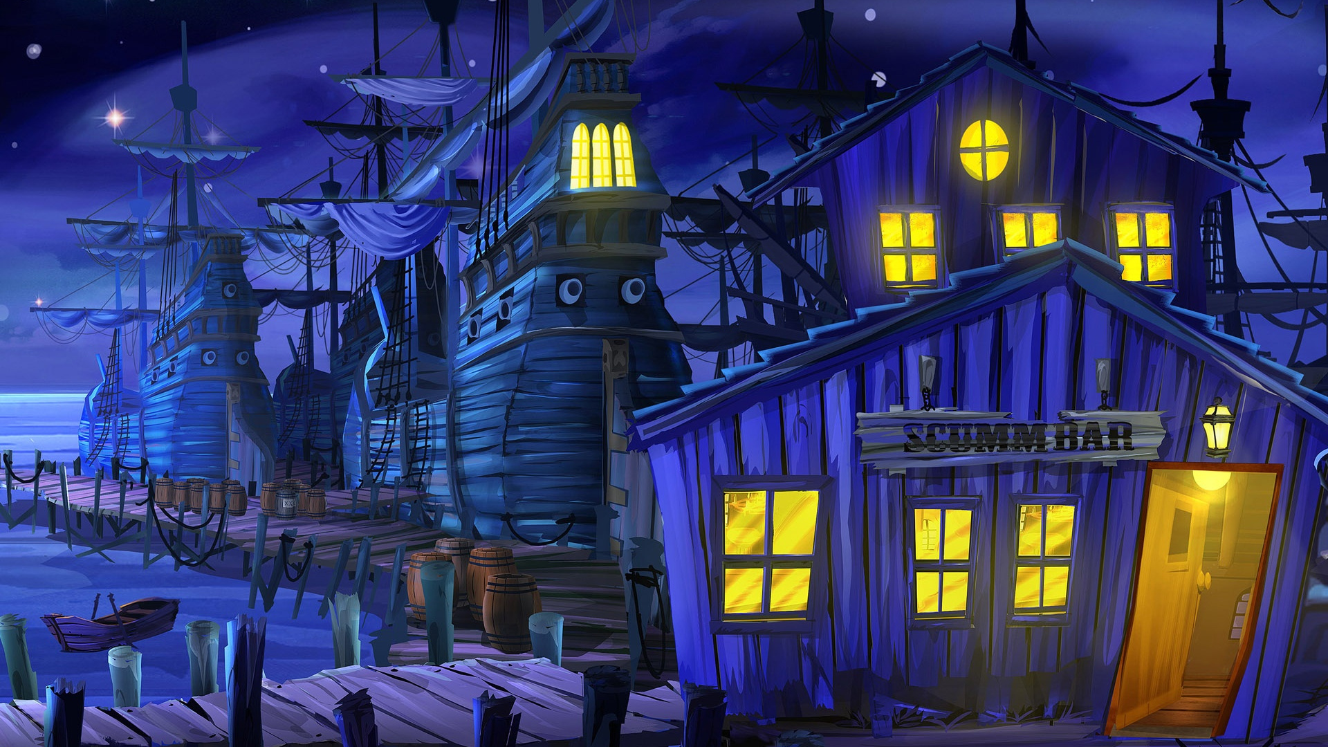 Обои секрет острова обезьян, день щупальца, приключенческая игра, синий, ночь в разрешении 1920x1080