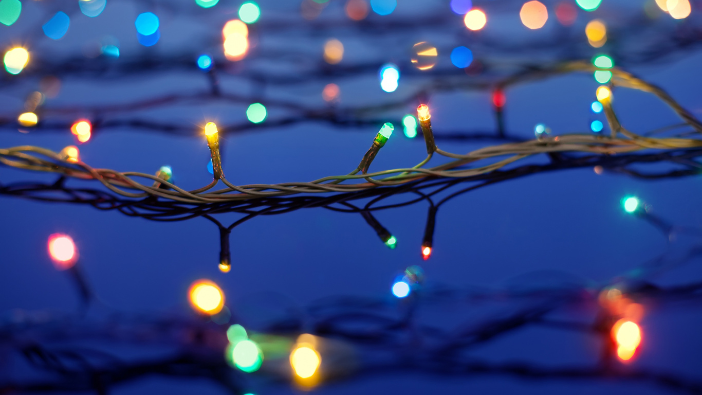 Обои Рождественский день, Рождественские огни, освещение, ветвь, свет в разрешении 1366x768