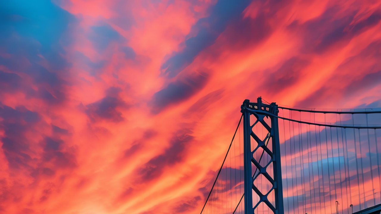 Обои мост, послесвечение, ремикс, облако, вода в разрешении 1280x720