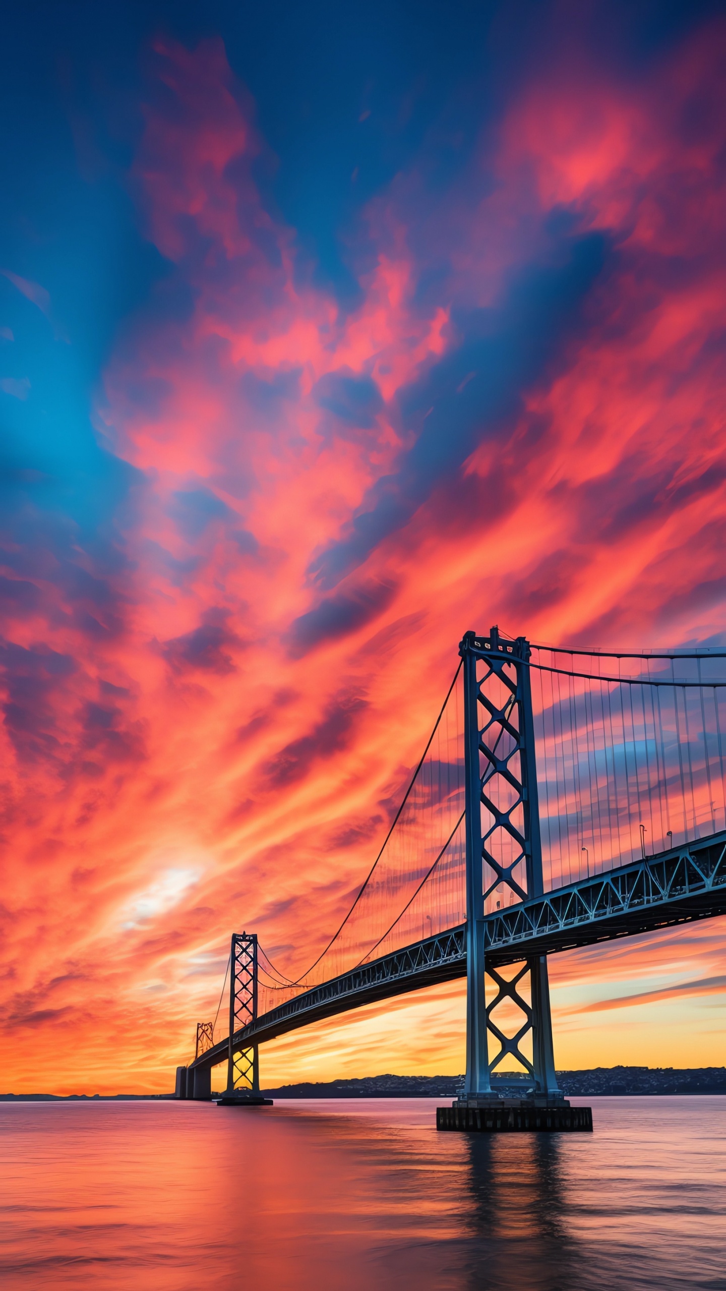 Обои мост, послесвечение, ремикс, облако, вода в разрешении 1440x2560