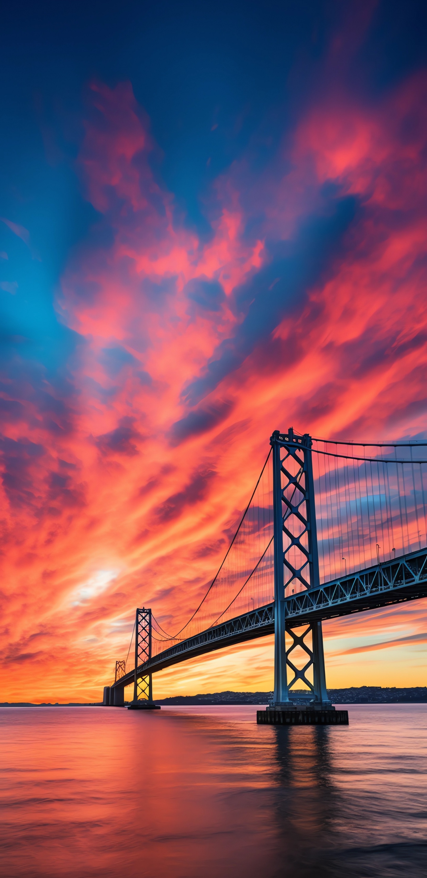 Обои мост, послесвечение, ремикс, облако, вода в разрешении 1440x2960