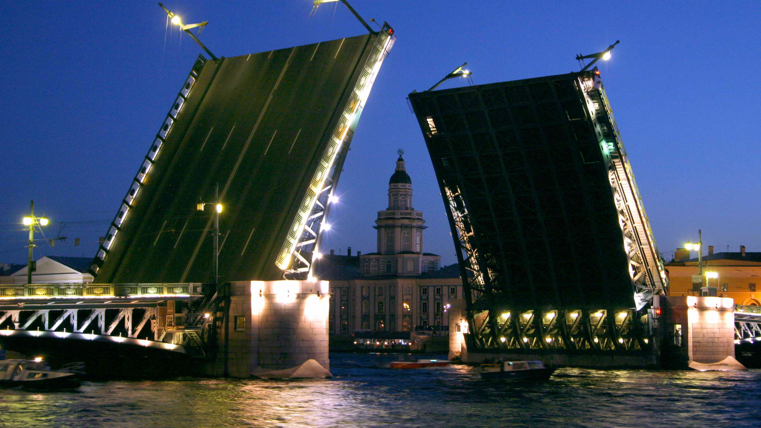 Обои Санкт Петербург, мост, разводной мост, ночь, ориентир в разрешении 2560x1440