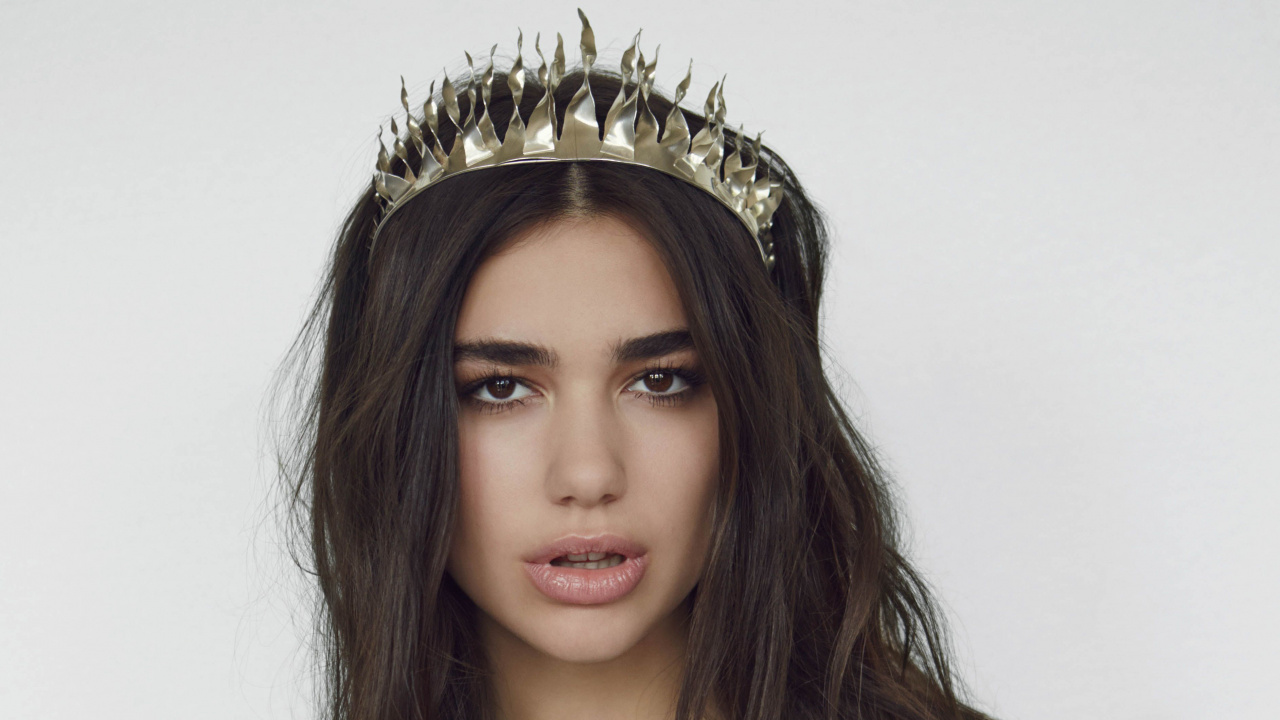 Обои Dua Lipa, волосы, корона, аксессуар для волос, лицо в разрешении 1280x720