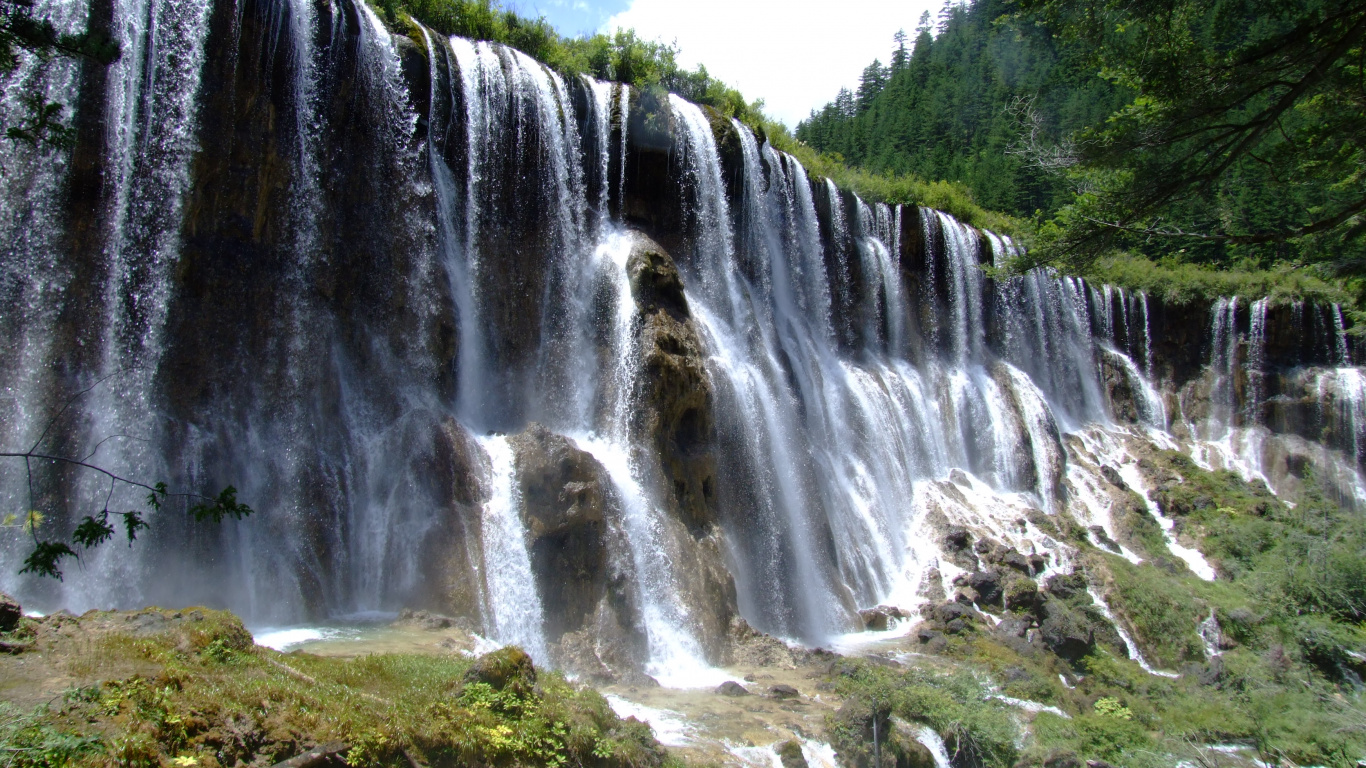 Обои долина Цзючжайгоу, Жемчужный Водопад Шол, водопад, гидроресурсы, водоем в разрешении 1366x768