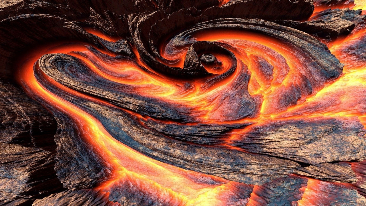 Обои лава, природа, вулкан, Апельсин, пламя в разрешении 1280x720