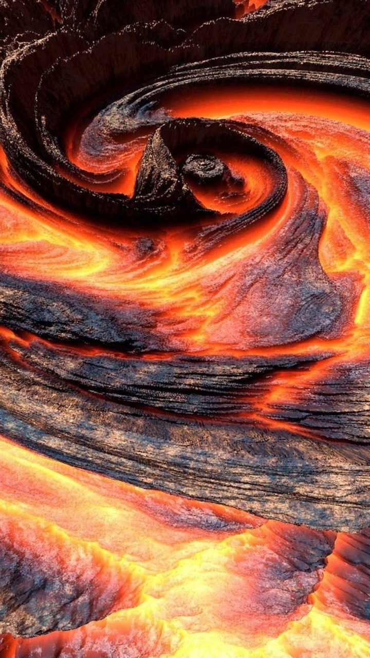 Обои лава, природа, вулкан, Апельсин, пламя в разрешении 720x1280