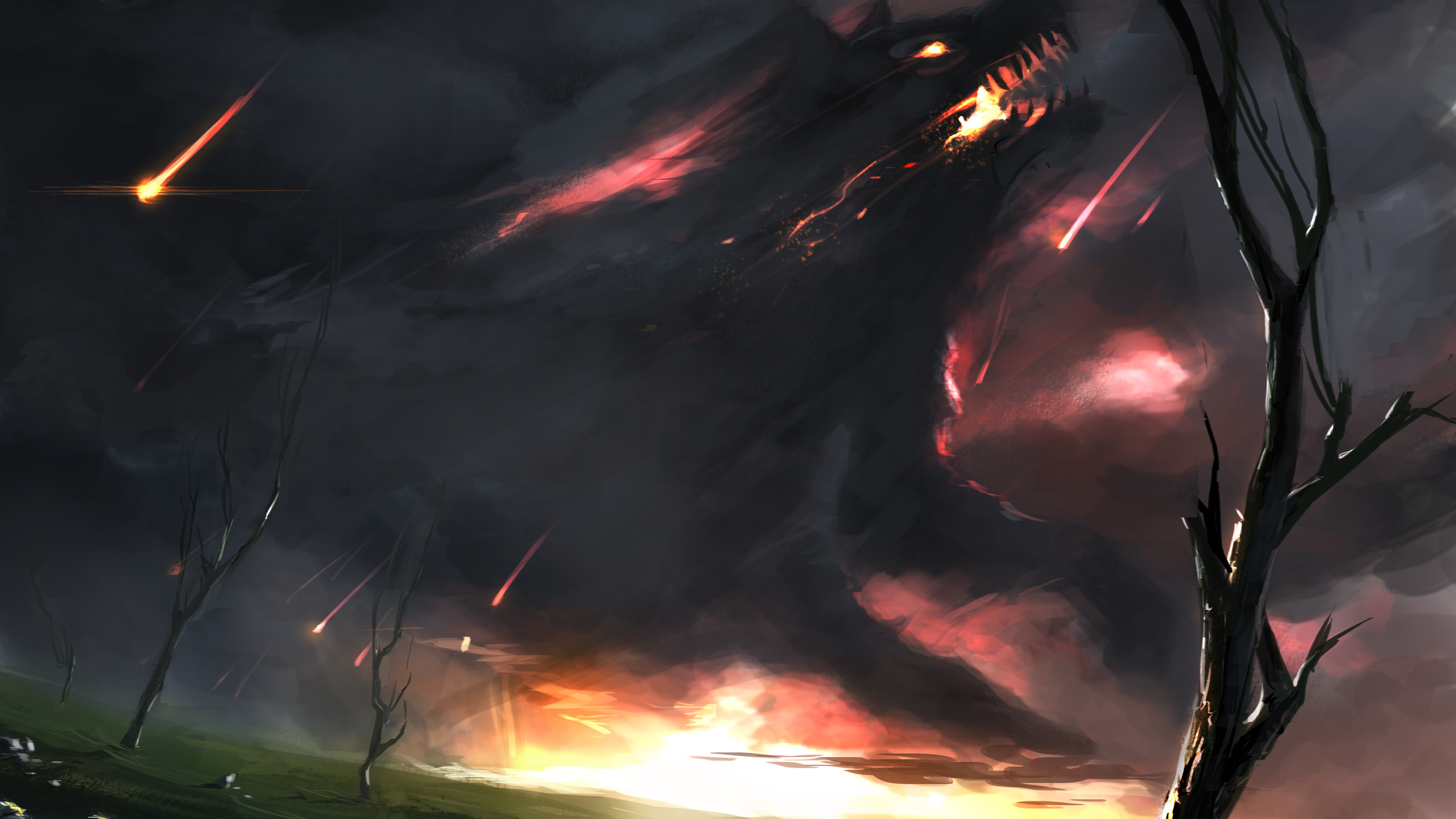 Обои огонь, призрак, демон, Легенда, мифология в разрешении 2560x1440