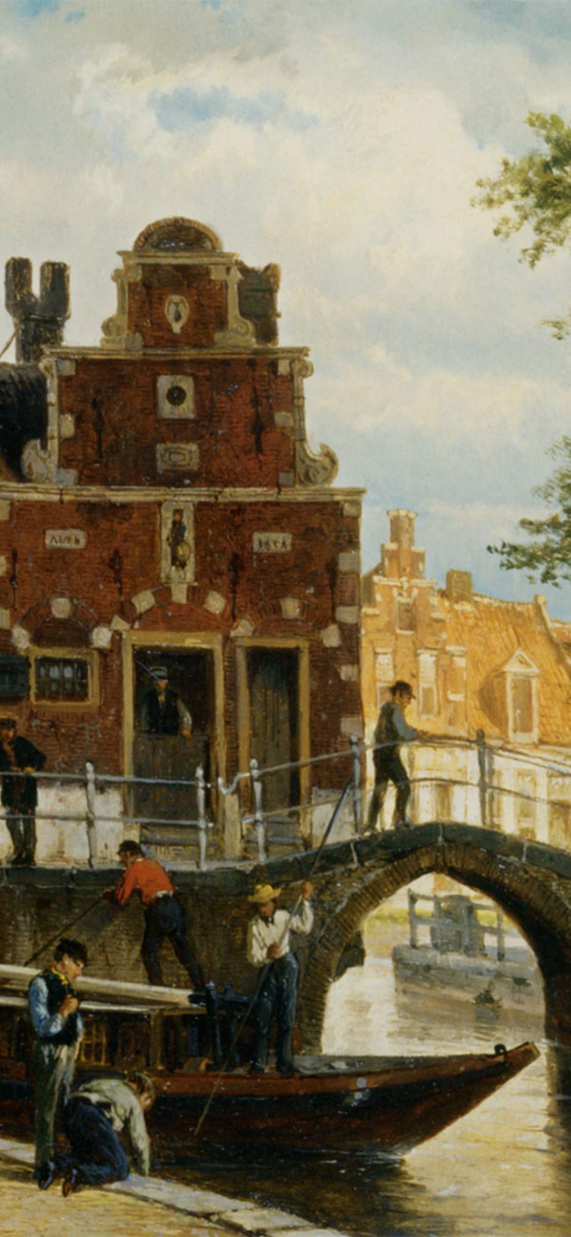 Обои арт, пейзажная живопись, артист, водный путь, канал в разрешении 1125x2436