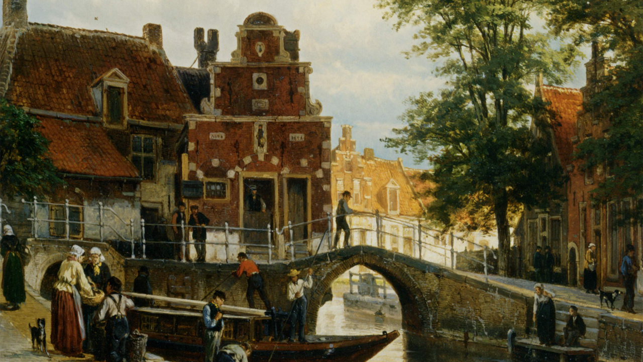 Обои арт, пейзажная живопись, артист, водный путь, канал в разрешении 1280x720