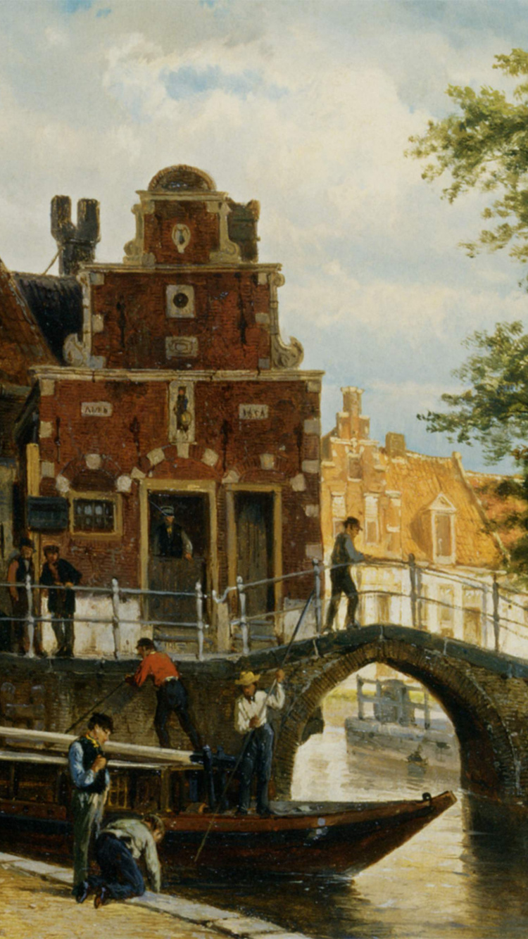 Обои арт, пейзажная живопись, артист, водный путь, канал в разрешении 750x1334