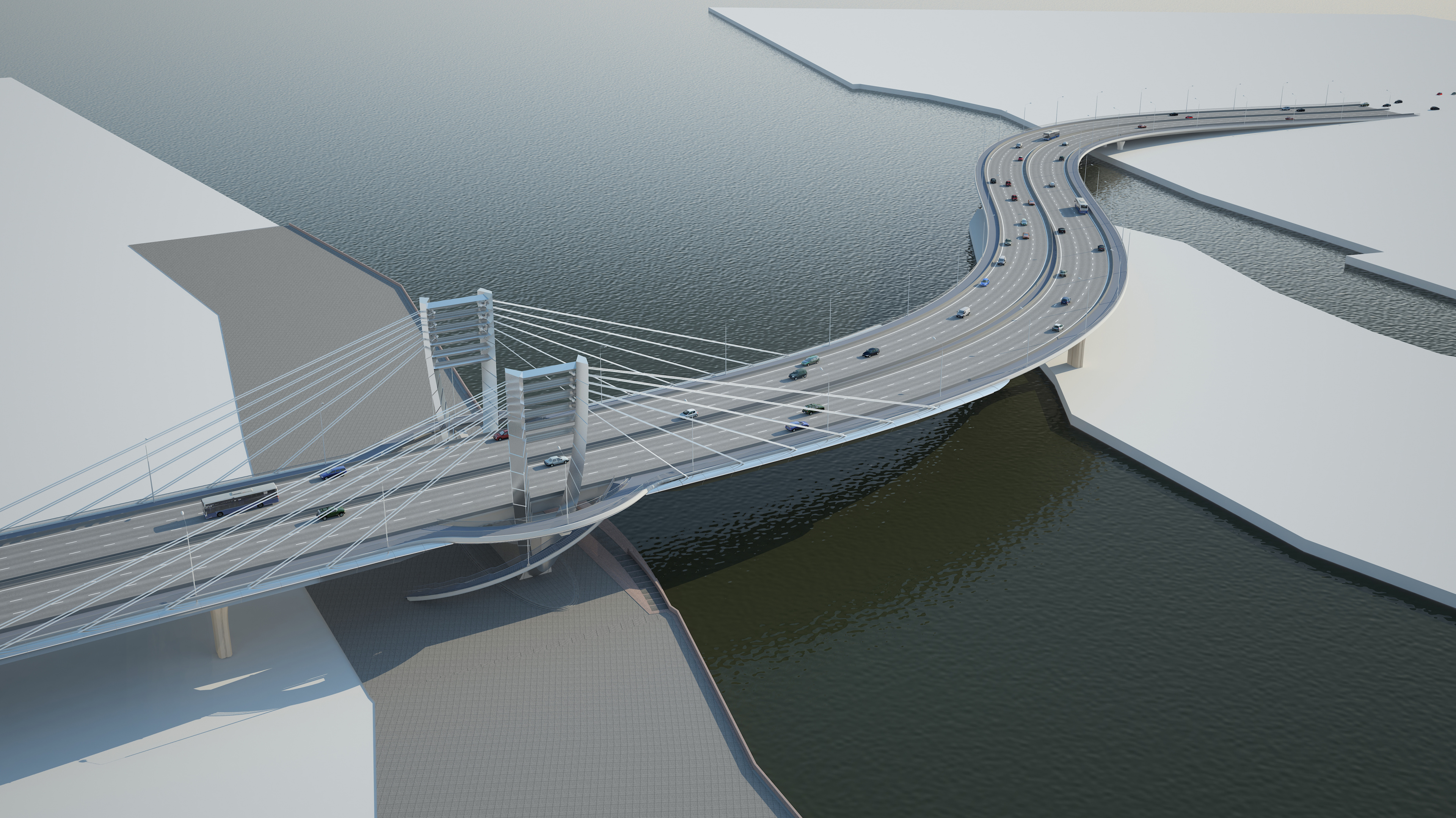 Обои Серный Остров, мост, вантовый мост, строительство, проект в разрешении 3840x2160