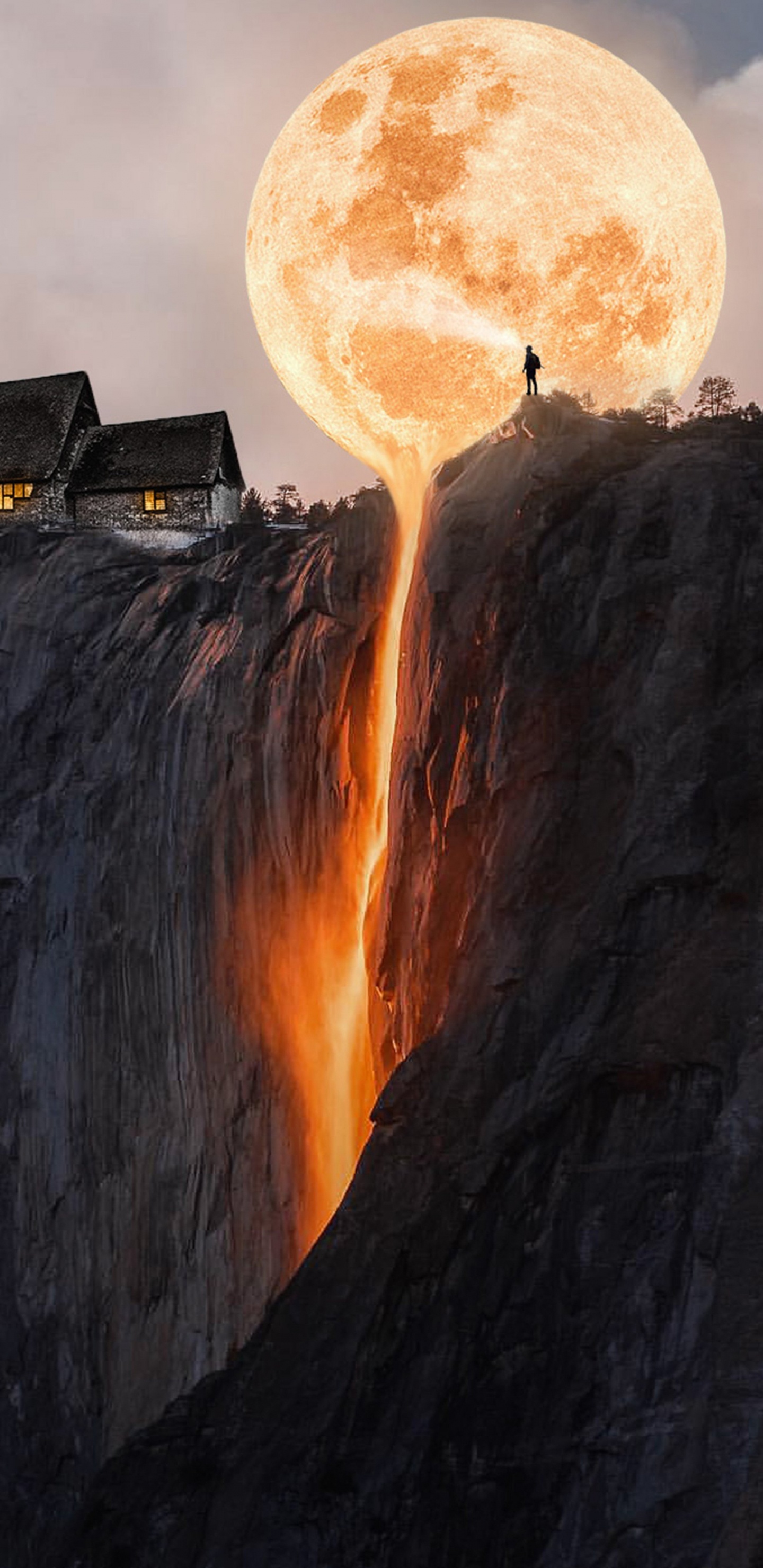 Обои Горящая луна в разрешении 1440x2960