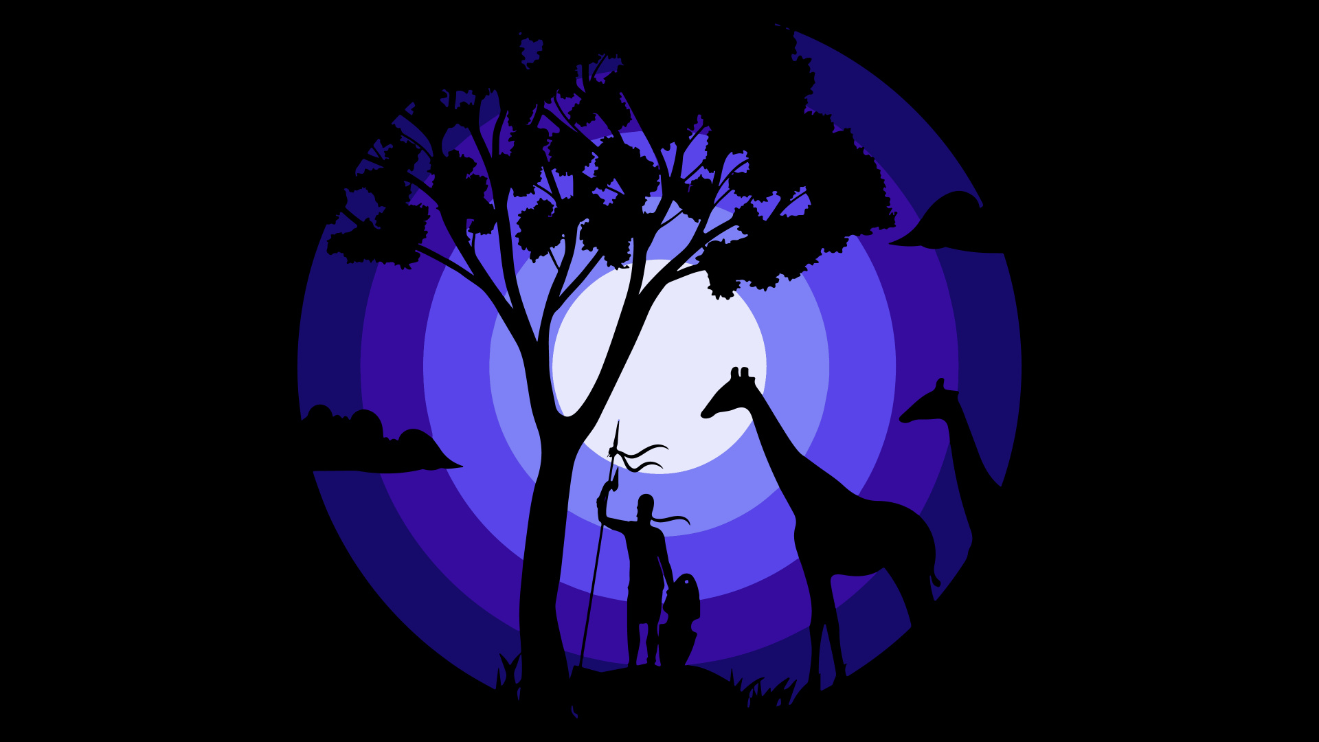 Обои амолед, произведение искусства, дизайн, ветвь, силуэт в разрешении 1920x1080