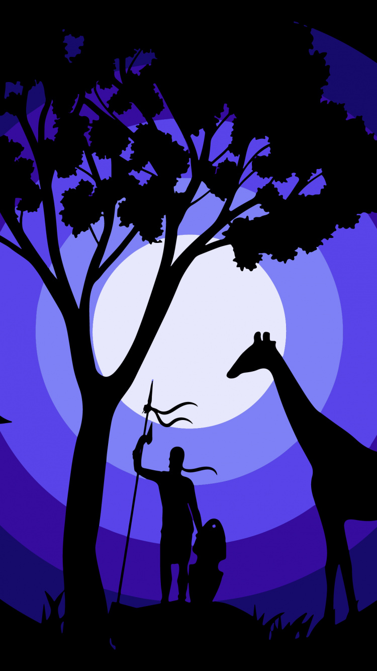 Обои амолед, произведение искусства, дизайн, ветвь, силуэт в разрешении 750x1334