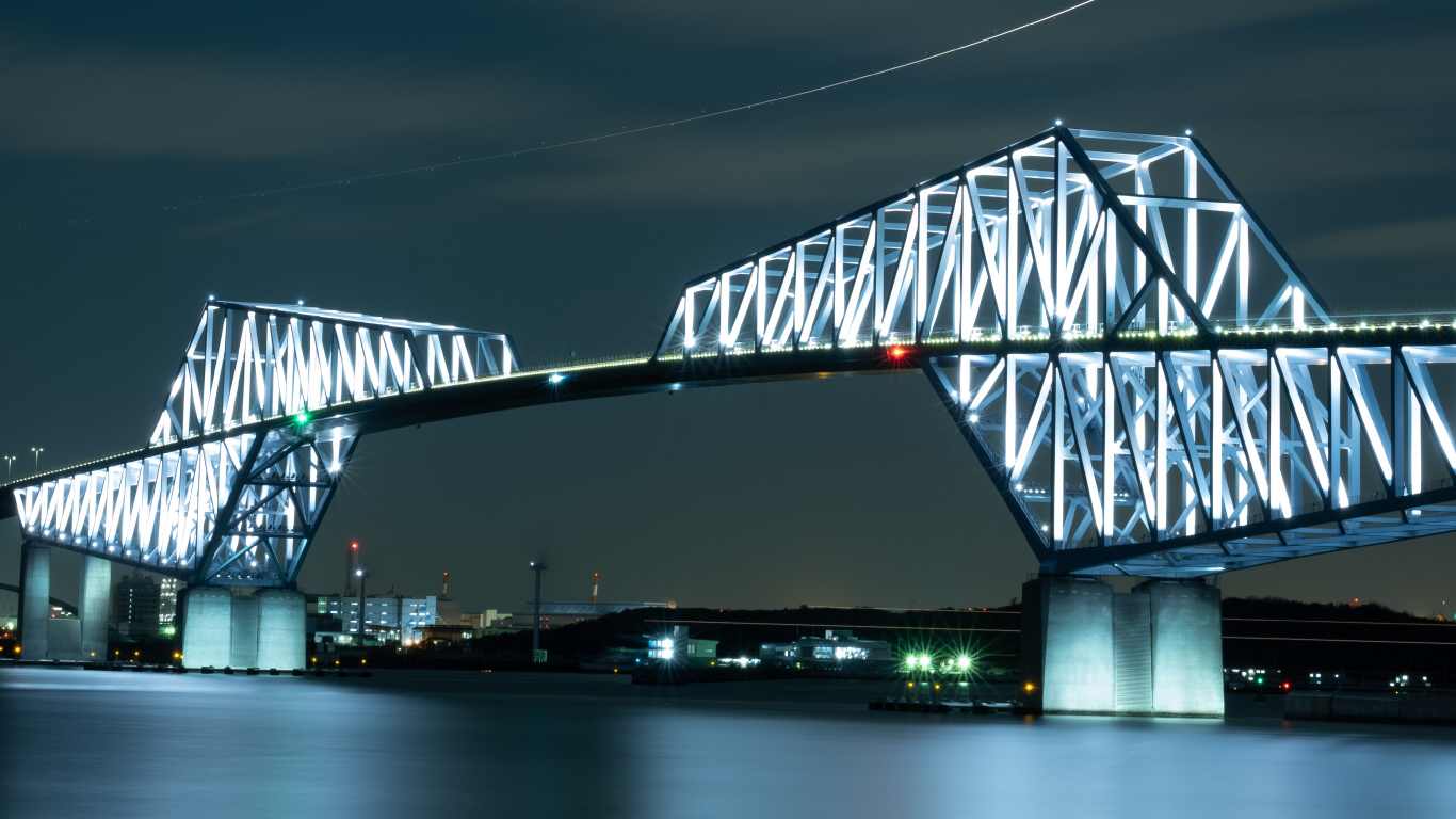 Обои Токио Гейт Бридж, мост, синий, ориентир, вода в разрешении 1366x768