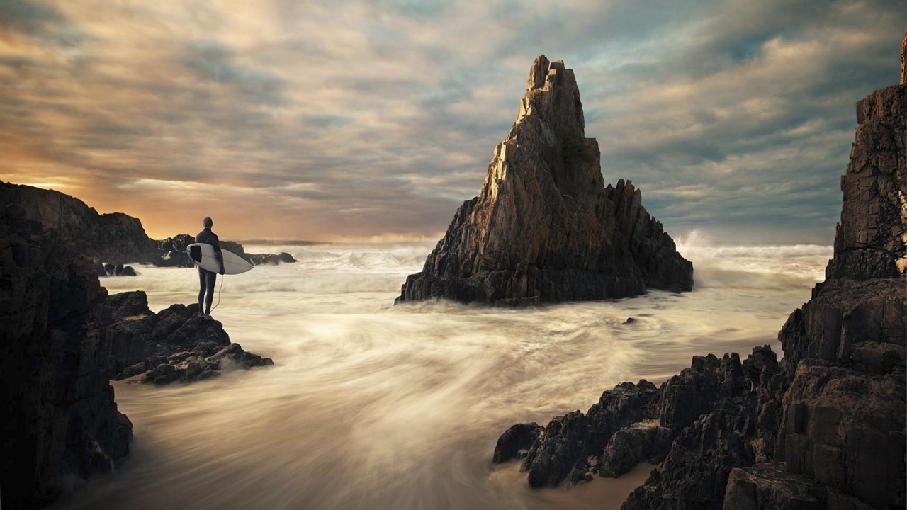 Обои рок, море, побережье, облако, океан в разрешении 1280x720