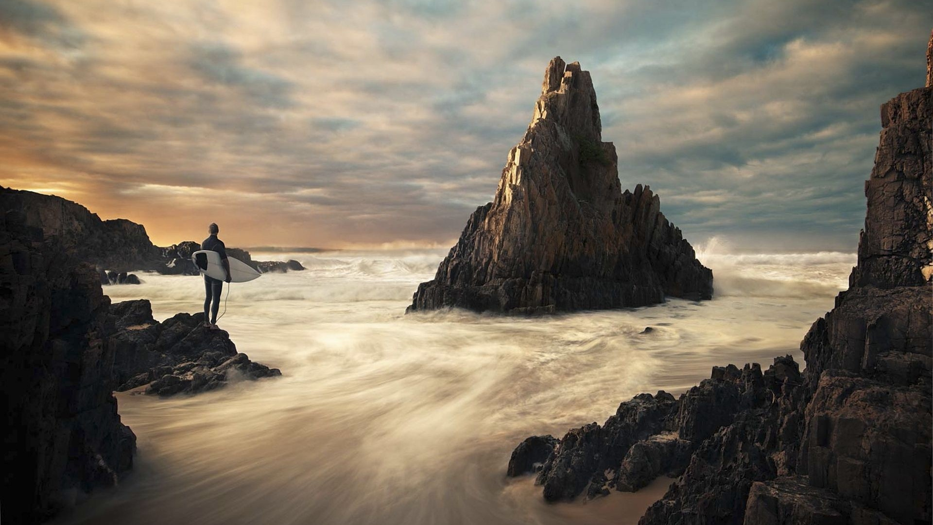 Обои рок, море, побережье, облако, океан в разрешении 1920x1080