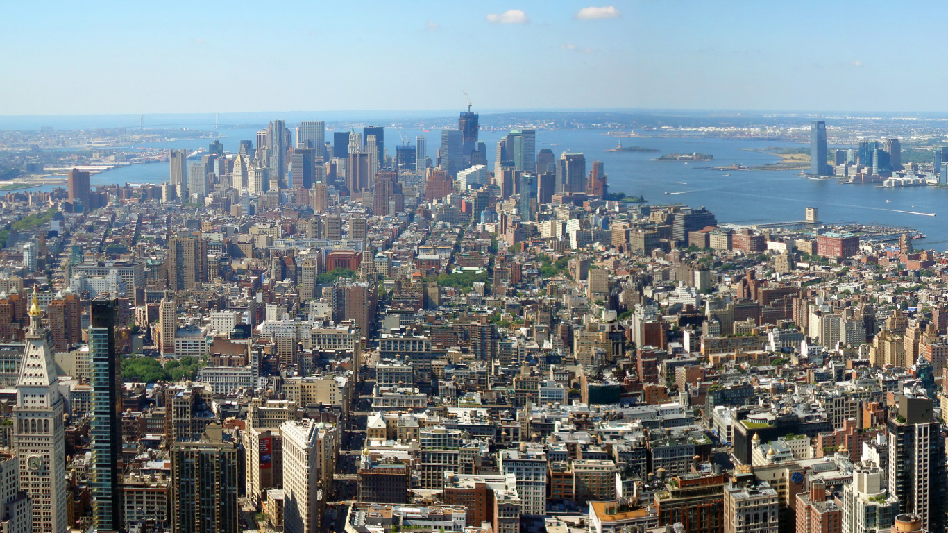 Обои Нью-Йорк, Манхеттен, город, городской пейзаж, городской район в разрешении 1366x768